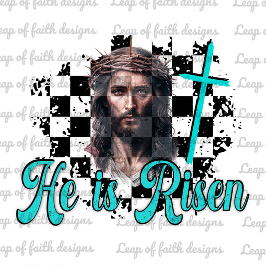 Checkered he is risen turquoise