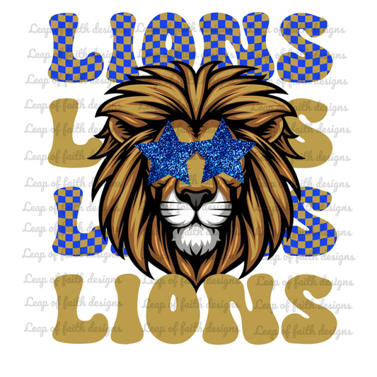 Lions gold blue mascot