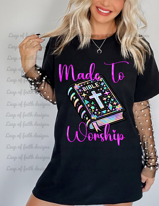 Made to worship faux embroidered