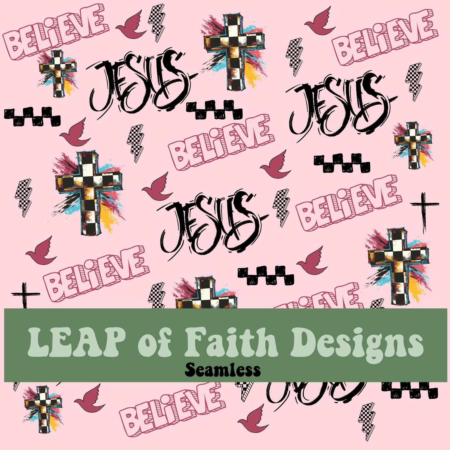 Believe in Jesus checkered (pink) seamless file