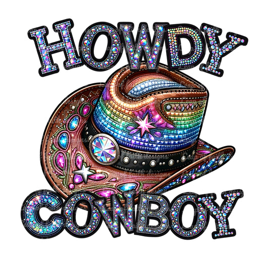 Howdy cowboy faux embroidery gems