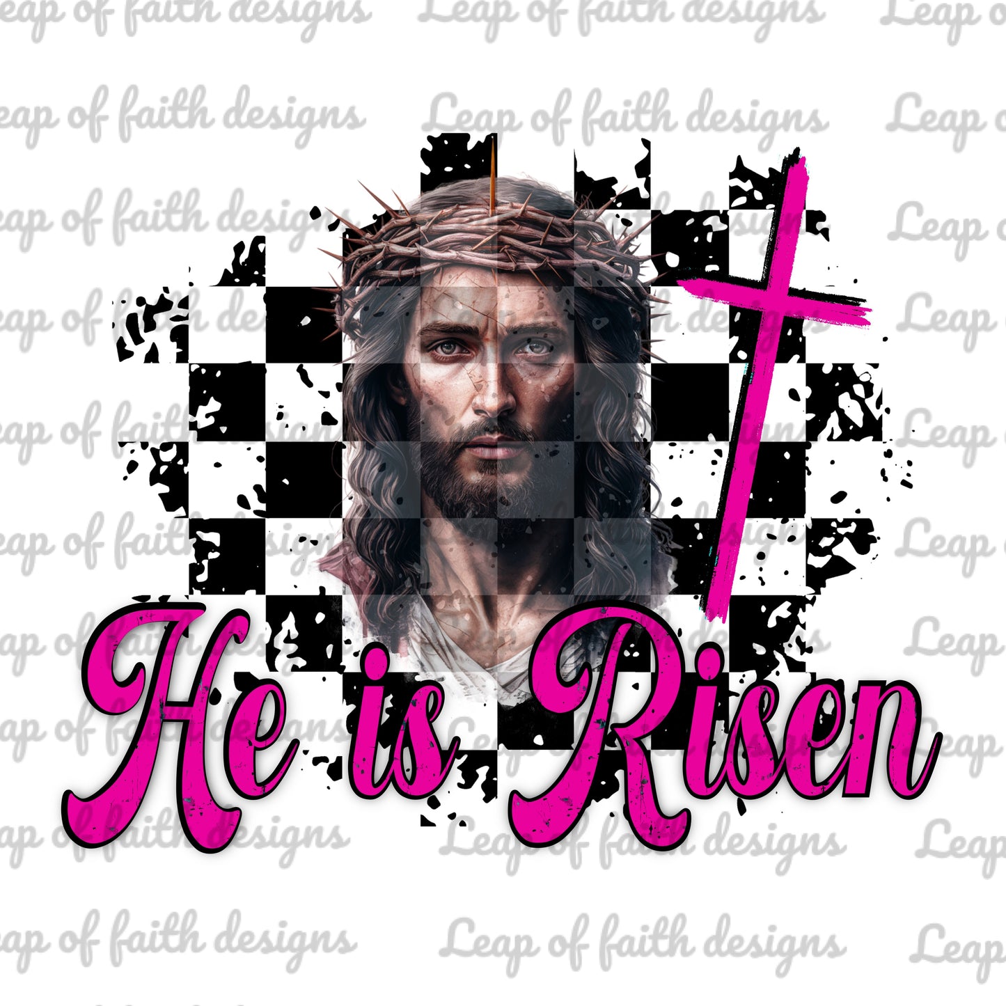 Checkered he is risen pink