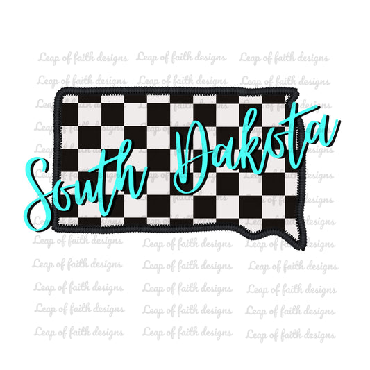 Checkered South Dakota faux embroidered