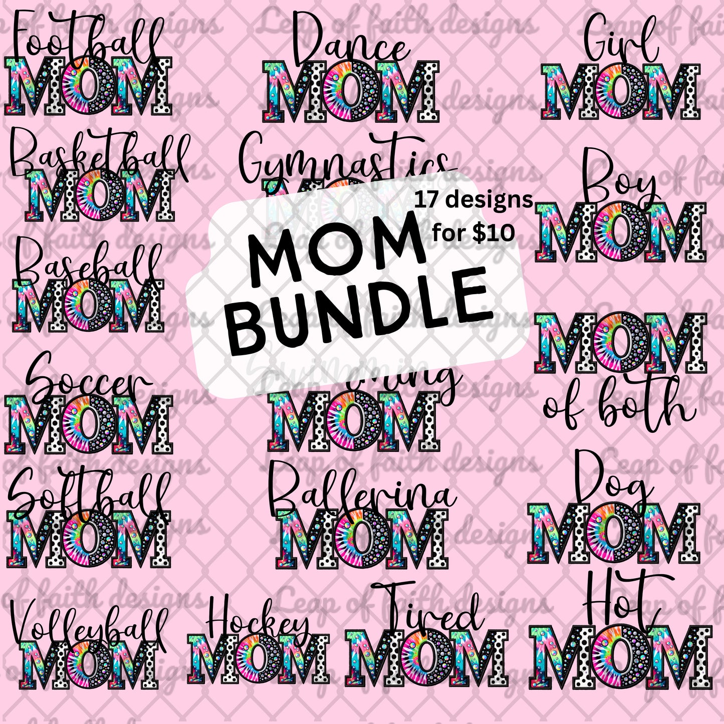 Tie dye mom bundle faux embroidered letters