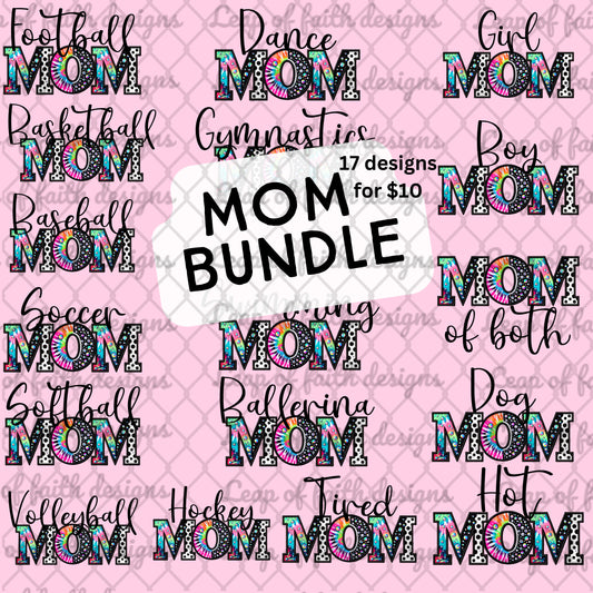 Tie dye mom bundle faux embroidered letters