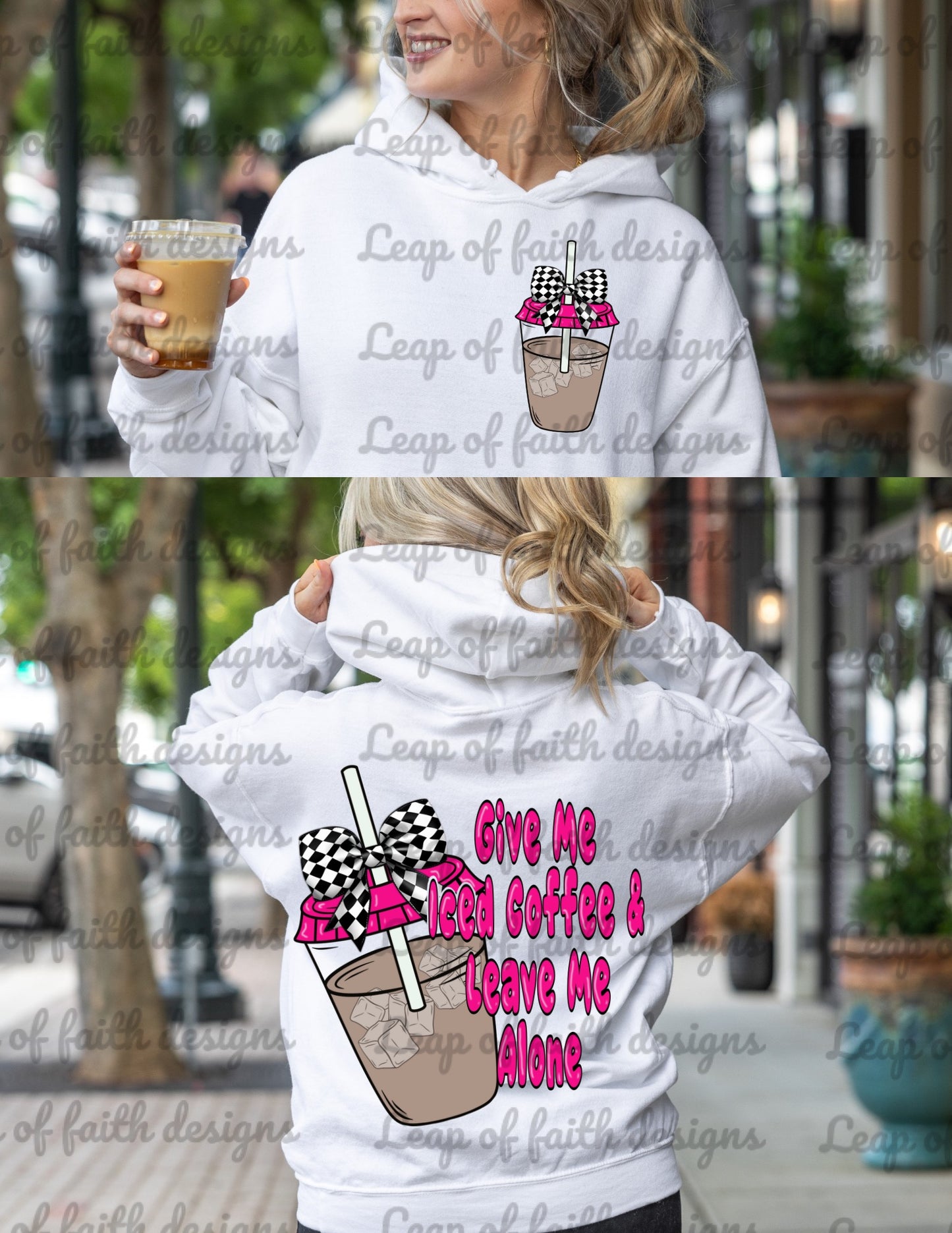 Give me iced coffee and leave me alone png with pocket design