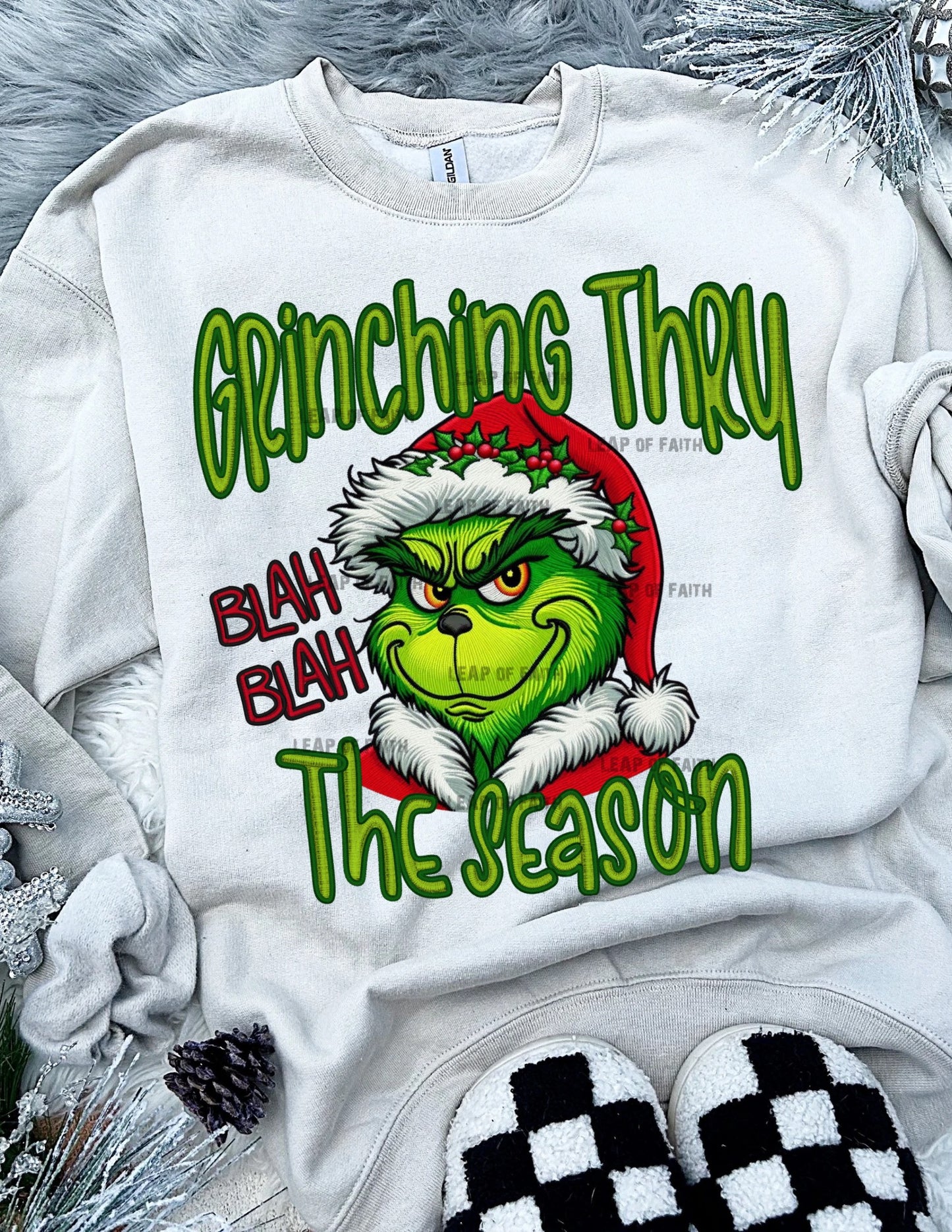 Grinching thru the season blah blah faux embroidery