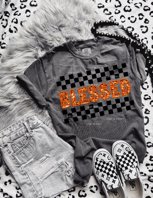 Blessed checkered faux embroidery