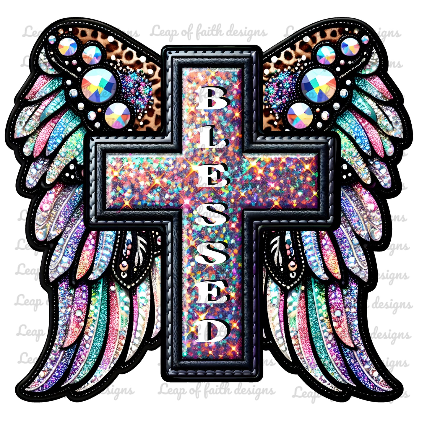 BLESSED CROSS faux embroidered