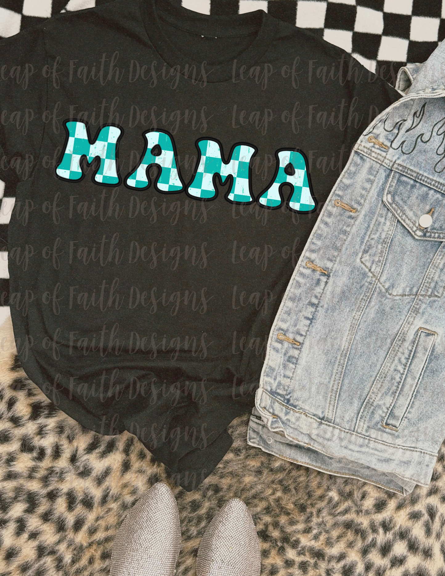 Checkered faux embroidered mama (3 design bundle)