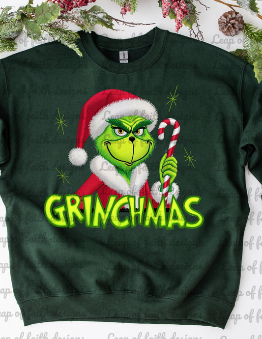 Faux embroidery Grinchmas