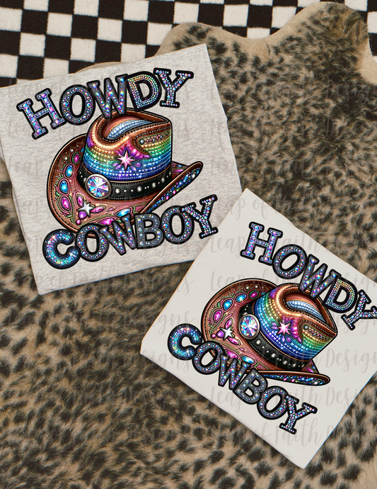 Howdy cowboy faux embroidery gems