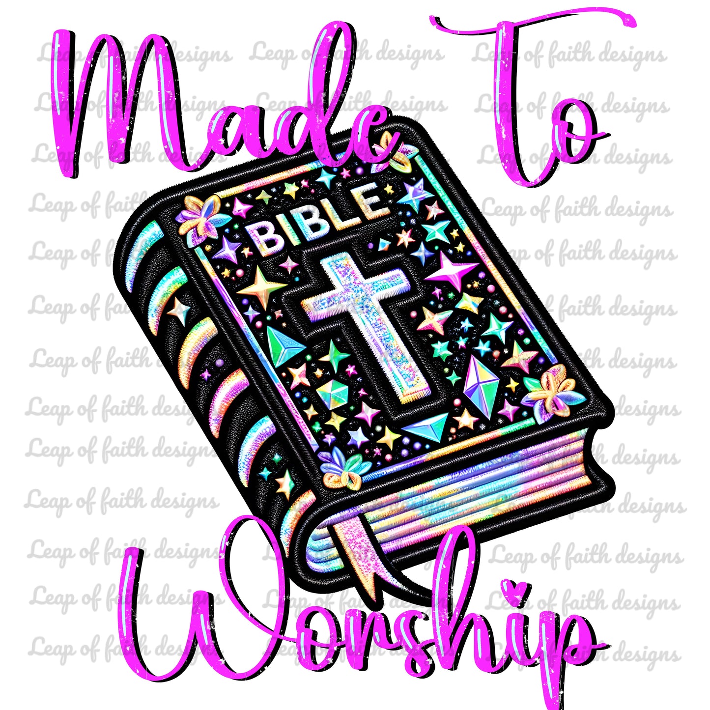 Made to worship faux embroidered