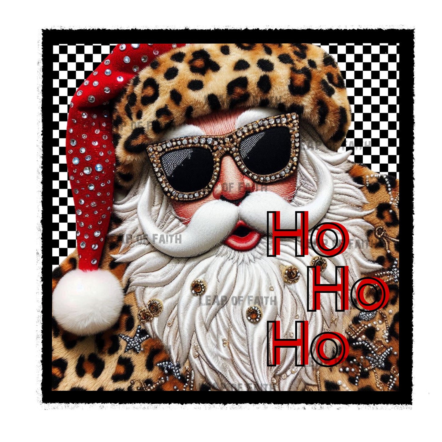 Ho ho Ho checkered faux embroidery santa