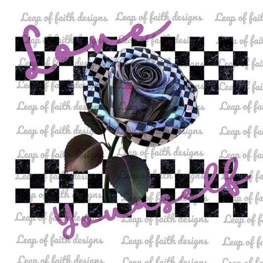 Love yourself checkered rose