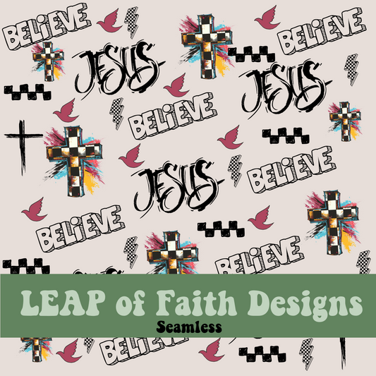 Believe in Jesus checkered (grey) seamless file