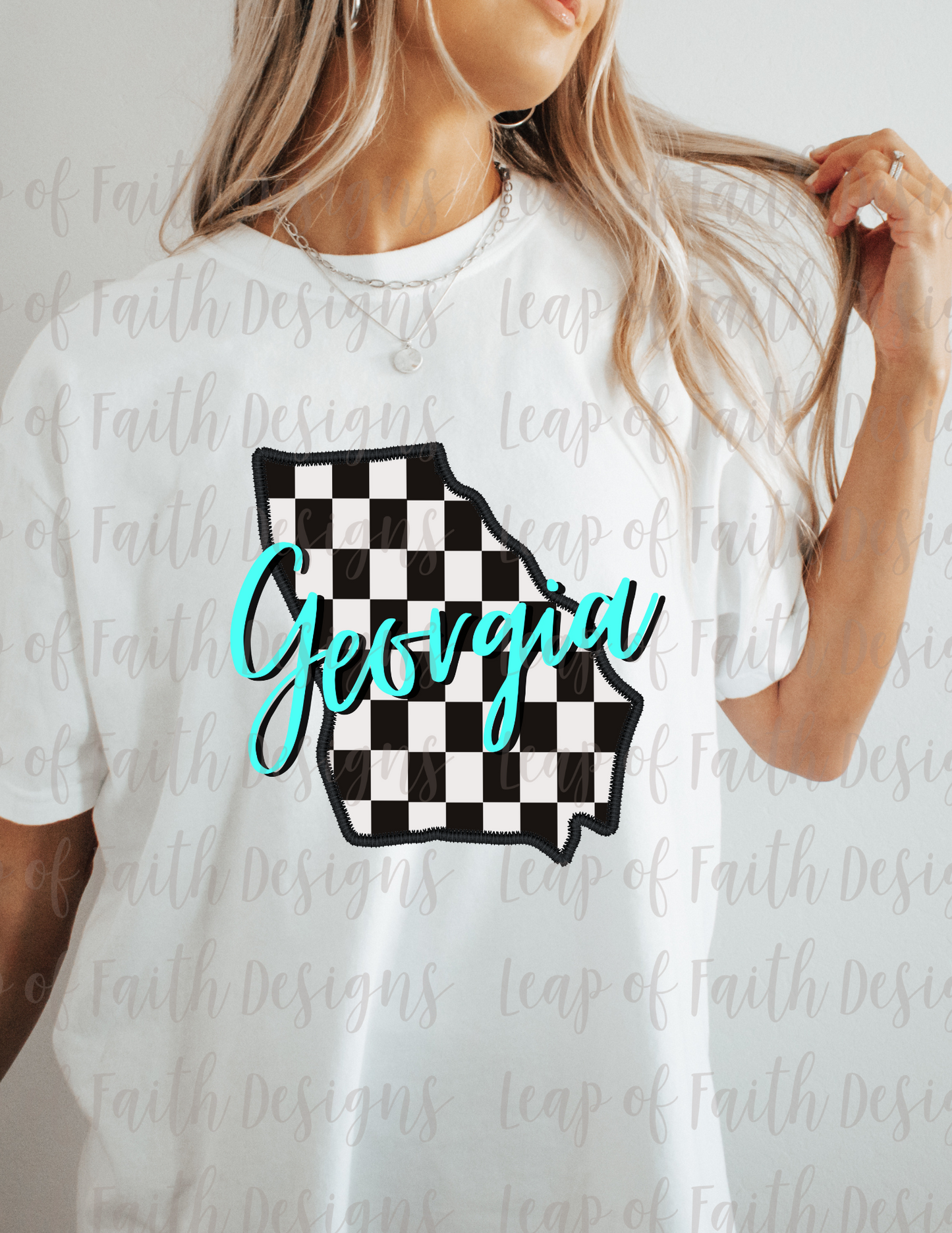 Checkered Georgia faux embroidered