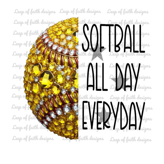 Faux rhinestone softball all day everyday