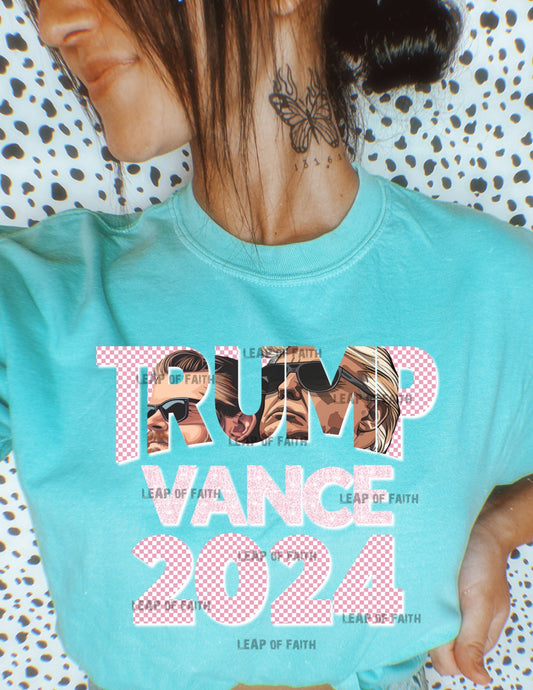 Pink Trump Vance 2024 checkered glitter