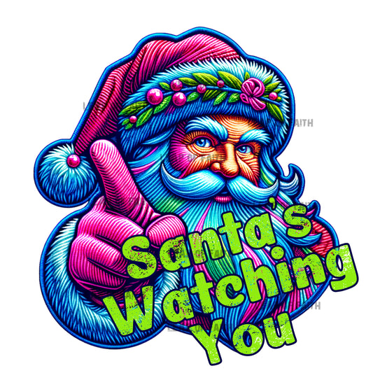 Santa’s watching you neon faux embroidery