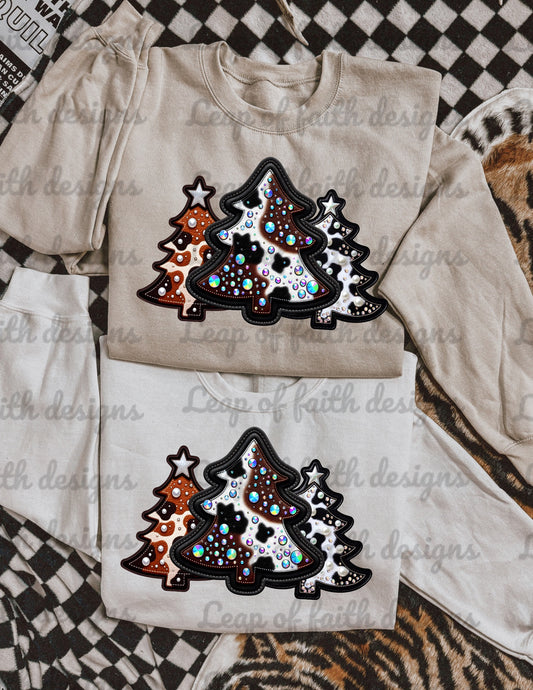 Cow print trees faux leather patch