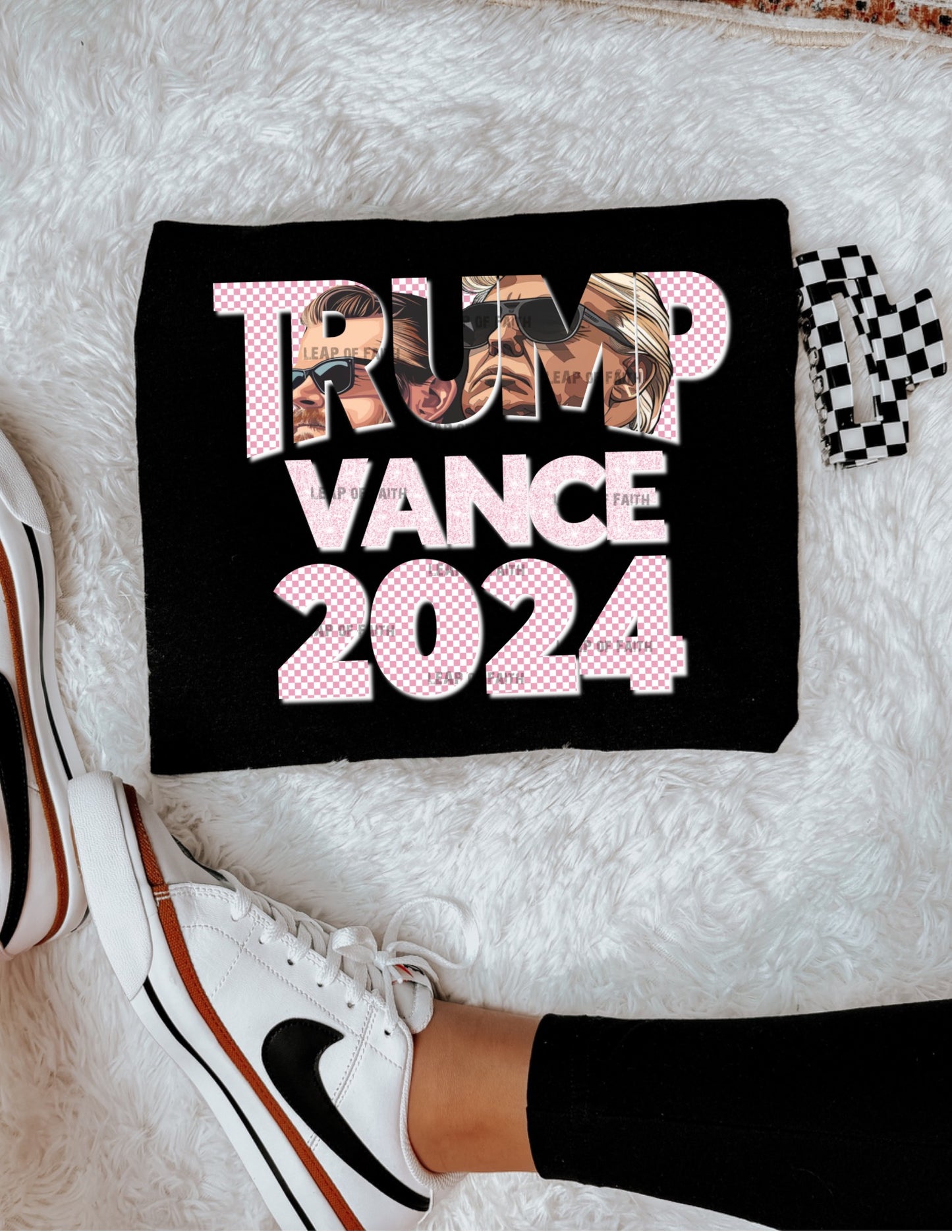 Pink Trump Vance 2024 checkered glitter