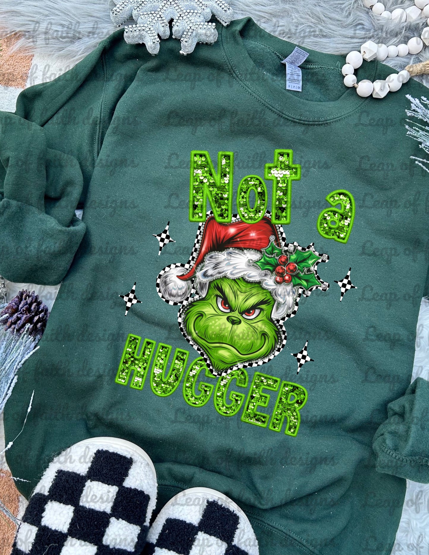 Not a hugger grinch faux embroidery