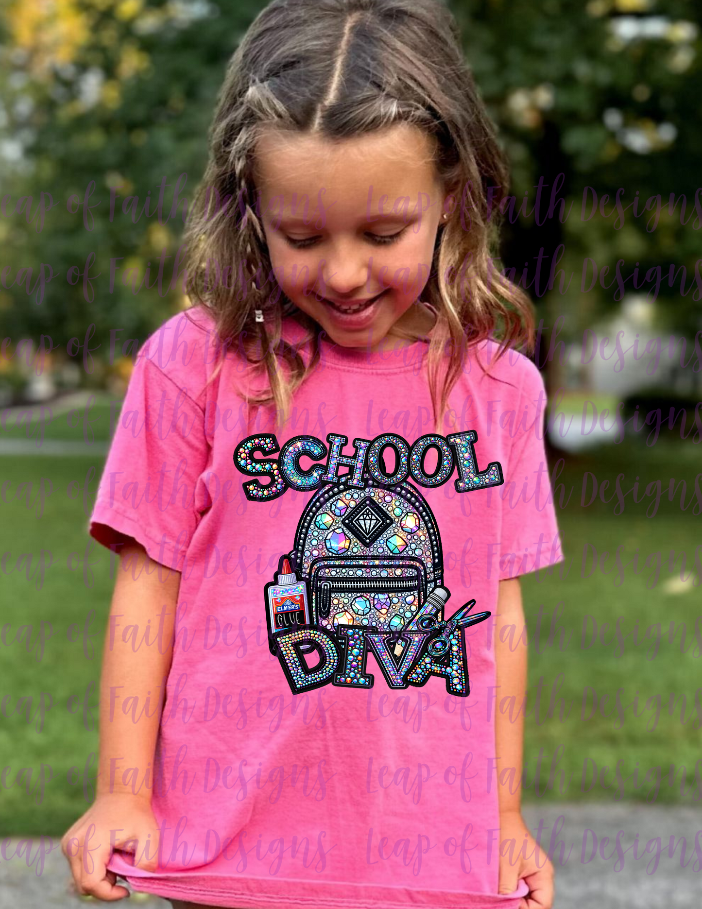 School diva faux embroidery gems