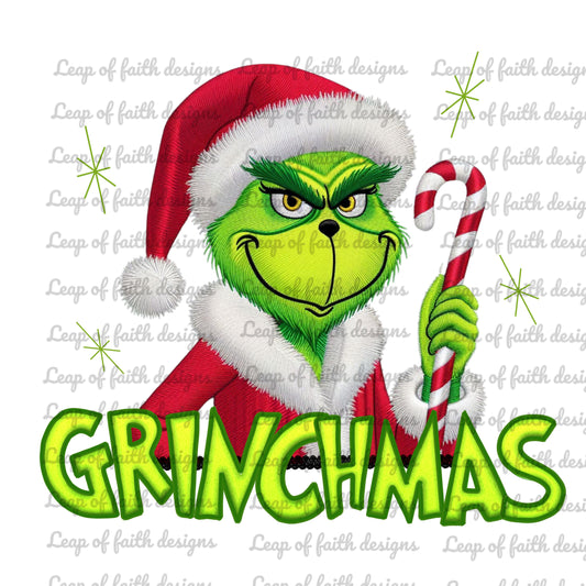 Faux embroidery Grinchmas