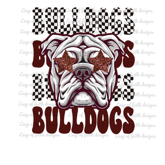 Bulldog mascot maroon black white