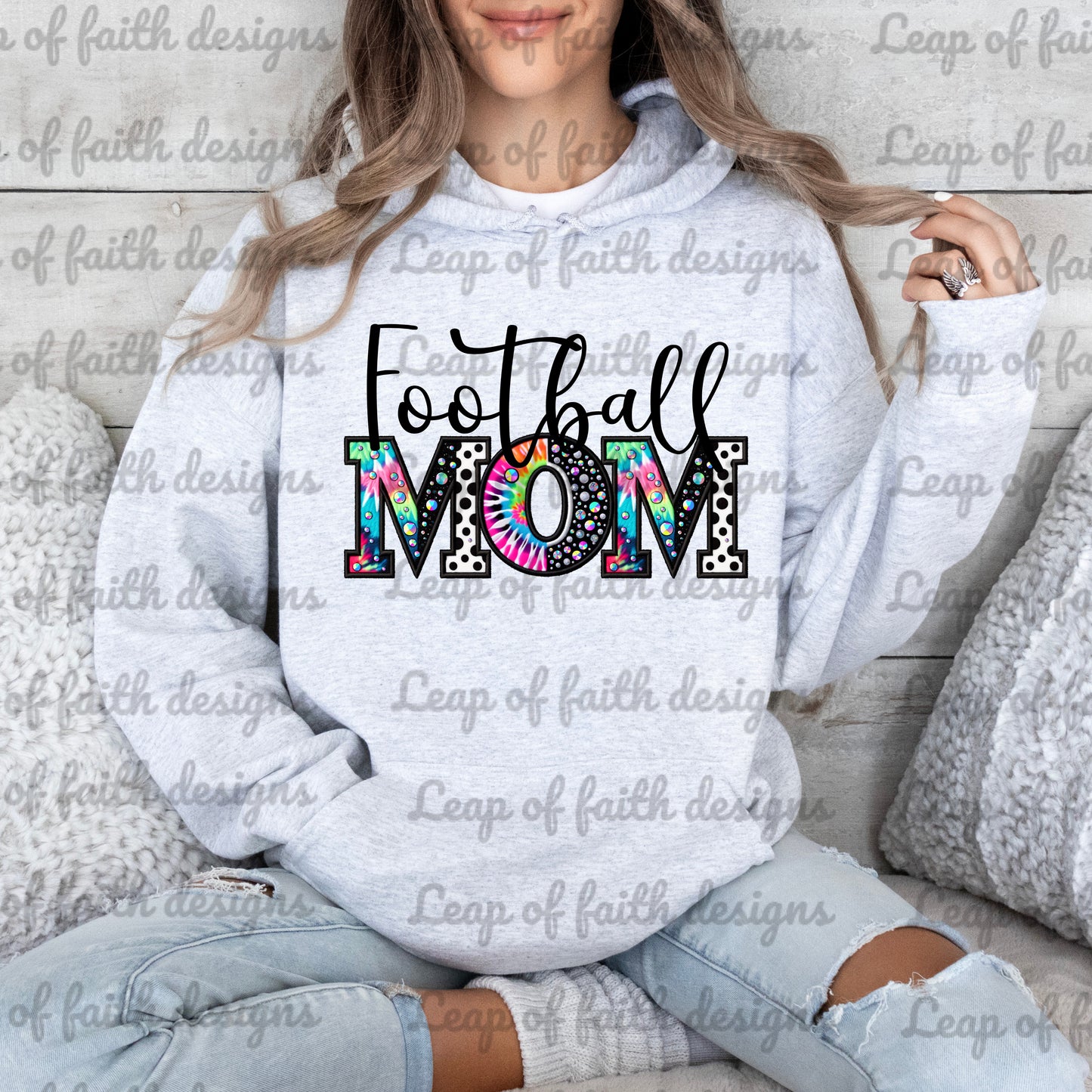 Tie dye mom bundle faux embroidered letters