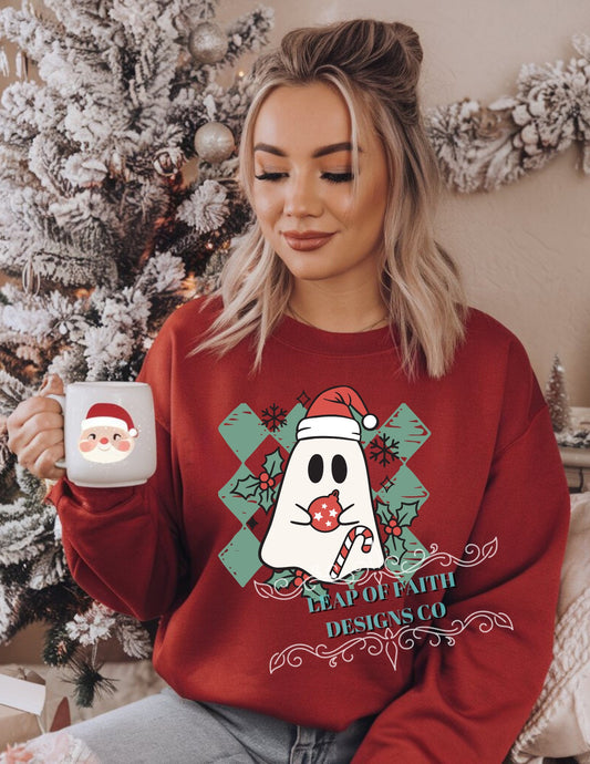 Retro Christmas ghost with candy cane